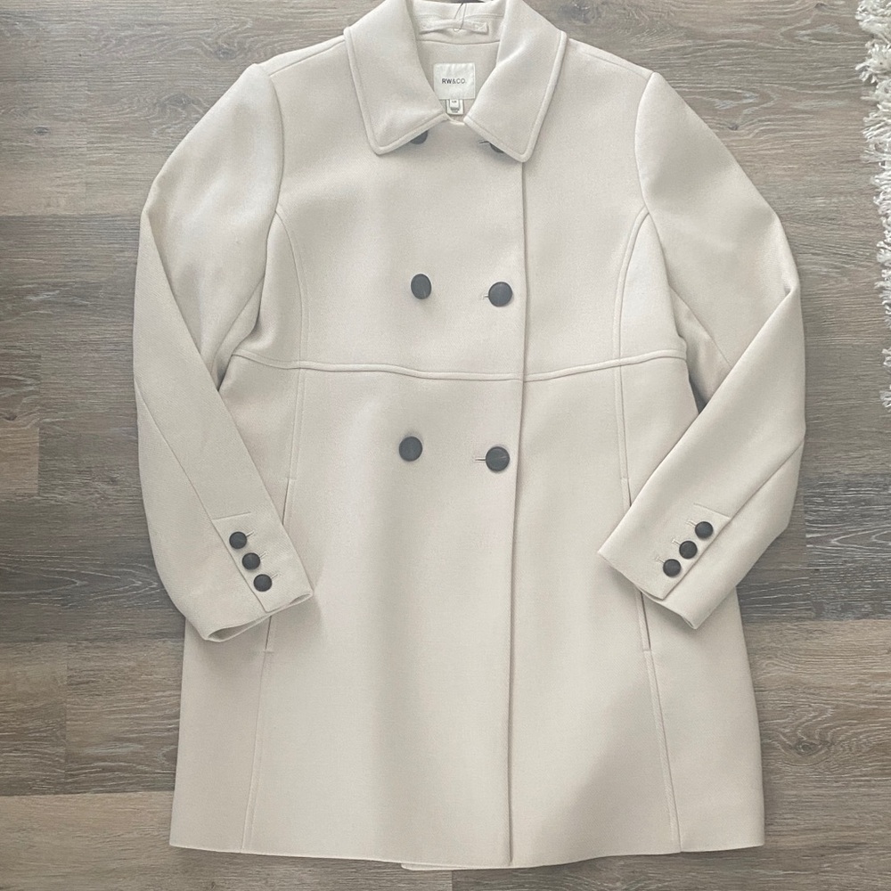 NWT RW&CO. Cream Double-Breasted Pea Coat